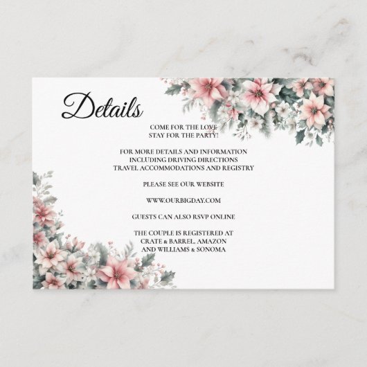 Pink Poinsettia Floral Enclosure Card Details エンクロージャーカード (正面)