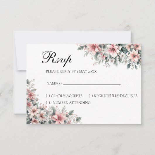 Pink Poinsettia floral RSVP card (正面)