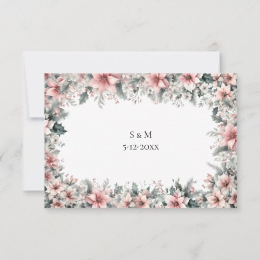 Pink Poinsettia floral RSVP card (裏面)