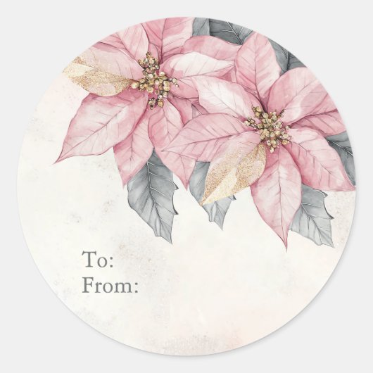 Pink Poinsettia Flowers Personalized To and From ラウンドシール (正面)