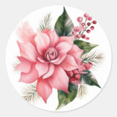 Pink Poinsettia Stickers ラウンドシール (正面)