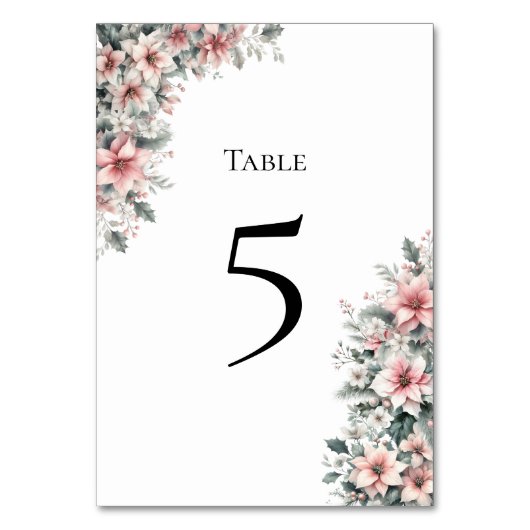 Pink Poinsettia Table Number Card テーブルナンバー (正面)