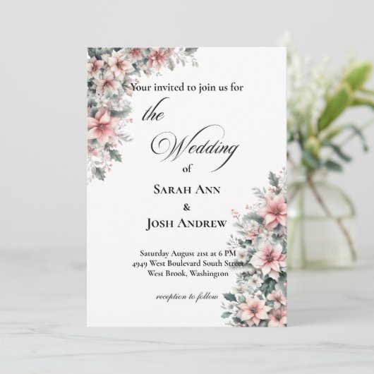 Pink Poinsettia Wedding Invitation 招待状 (スタンド正面)