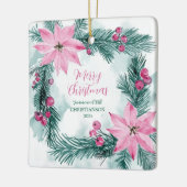 Pink Poinsettias Christmas セラミックオーナメント (左)