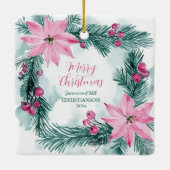 Pink Poinsettias Christmas セラミックオーナメント (裏面)