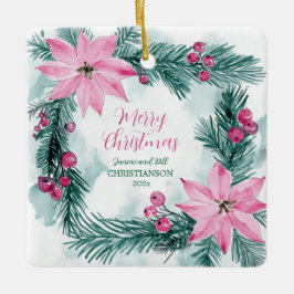 Pink Poinsettias Christmas セラミックオーナメント