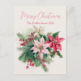 Pink Poinsettias Elegant Christmas Postcard シーズンポストカード