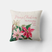 Pink Poinsettias Elegant Christmas Throw Pillow クッション (裏面)