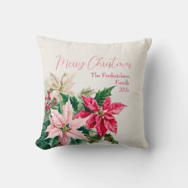 Pink Poinsettias Elegant Christmas Throw Pillow クッション