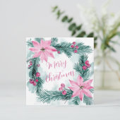 Pink Poinsettias Floral Christmas Card シーズンカード (スタンド正面)