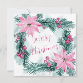 Pink Poinsettias Floral Christmas Card シーズンカード