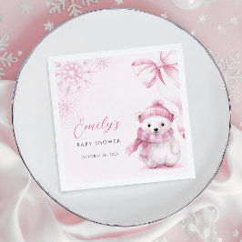 Pink Polar Bear Baby Shower Napkins スタンダードカクテルナプキン