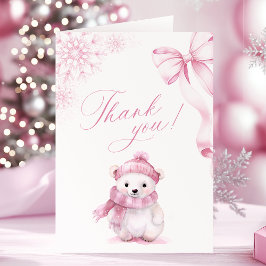 Pink Polar Bear Foldable Thank You Card サンキューカード