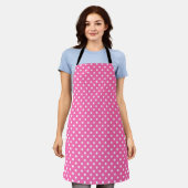 Pink polka dot apron with black straps, shown flat エプロン (着用した状態)