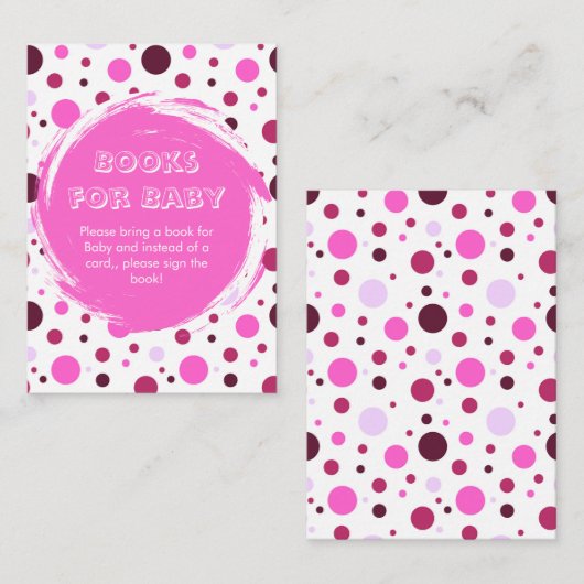 Pink polka dot Baby Shower books for Baby エンクロージャーカード (正面/裏面)