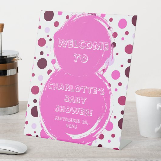 Pink polka dot Baby Shower Invitation 台座サイン (インサイチュ)