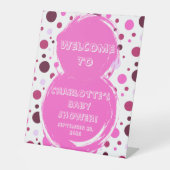 Pink polka dot Baby Shower Invitation 台座サイン (正面)