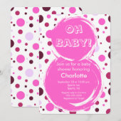 Pink polka dot Baby Shower Invitation 招待状 (正面/裏面)