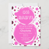 Pink polka dot Baby Shower Invitation 招待状 (正面)