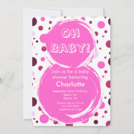 Pink polka dot Baby Shower Invitation 招待状
