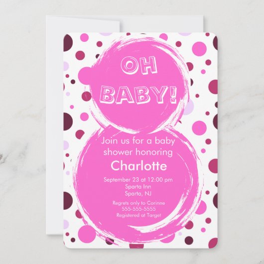 Pink polka dot Baby Shower Invitation 招待状 (正面)