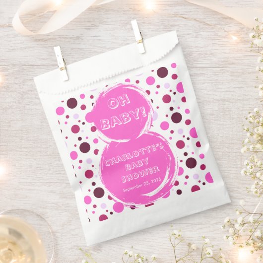 Pink polka dot baby shower Paper フェイバーバッグ (クリップ留めされた状態)