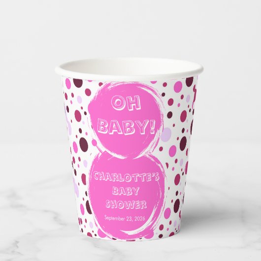 Pink polka dot baby shower Paper 紙コップ (正面)