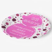 Pink polka dot baby shower Paper plates ペーパープレート (アングル)