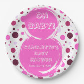 Pink polka dot baby shower Paper plates ペーパープレート (正面)