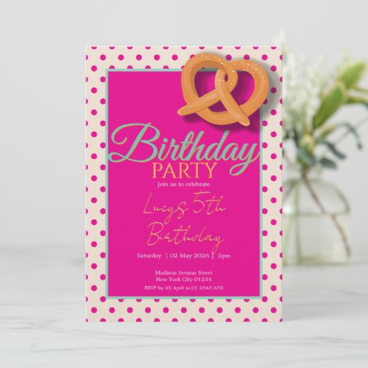 Pink Polka Dot Birthday Party 招待状 (スタンド正面)