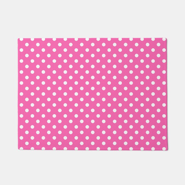 Pink Polka Dot Breast Cancer Awareness Pattern ドアマット (正面)