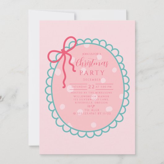 Pink Polka Dot Christmas 招待状 (正面)