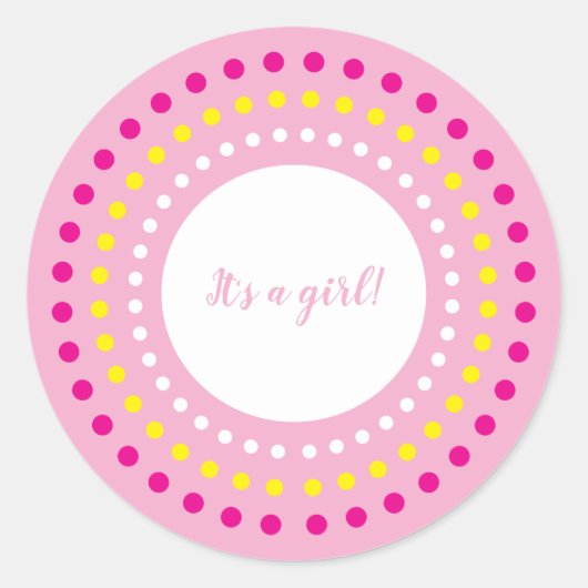 Pink Polka Dots "It's a Girl!" Gender Reveal ラウンドシール (正面)
