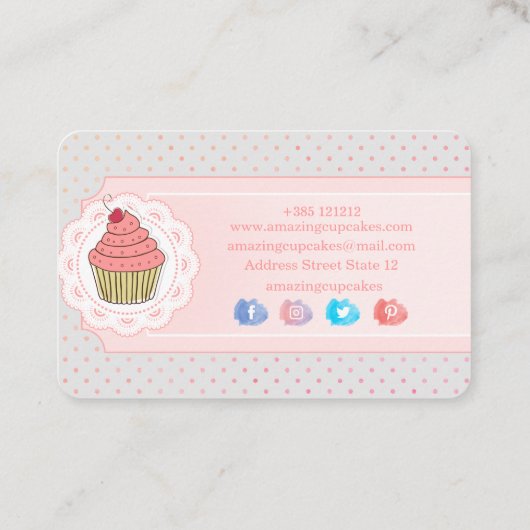 Pink Polka Dots Stripes Cupcake 名刺 (裏面)