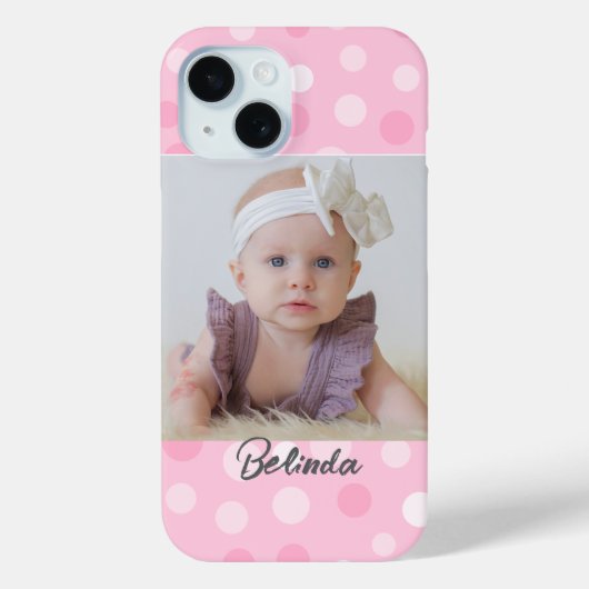 Pink Polkadot Photo Monogram iPhone Case  Case-Mate iPhoneケース (裏面)