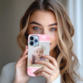 Pink Polkadot Photo Monogram iPhone Case  iPhone 15ケース