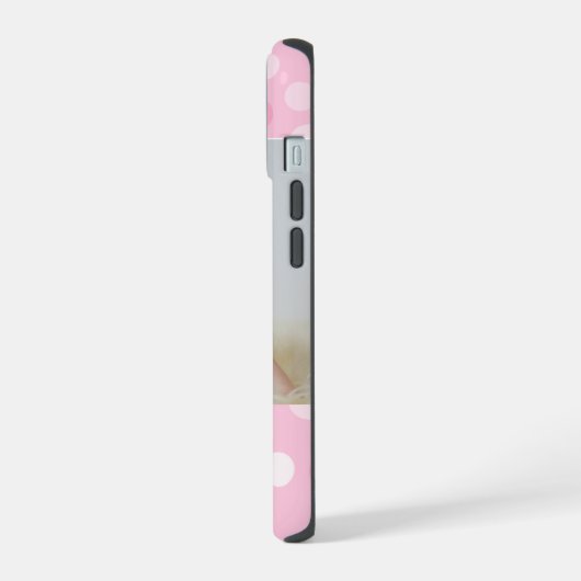 Pink Polkadot Photo Monogram iPhone Case  iPhone 15ケース (左側面)