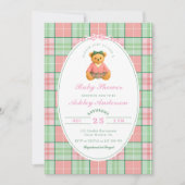 Pink Polo Teddy Bear Girl Baby Shower 招待状 (正面)