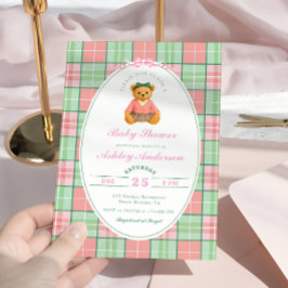 Pink Polo Teddy Bear Girl Baby Shower 招待状