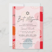 Pink Pomegranate Pattern Bat Mitzvah 招待状 (正面)
