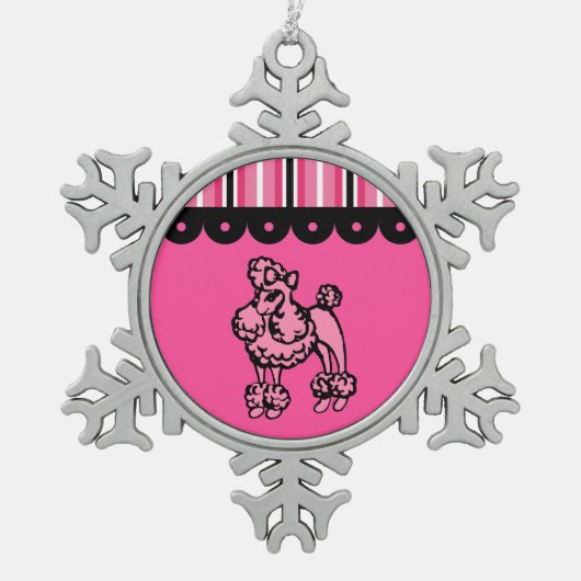 Pink Poodle Snowflake Ornament スノーフレークピューターオーナメント (正面)
