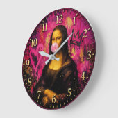 Pink Pop Art Mona Lisa ラージ壁時計 (傾斜)