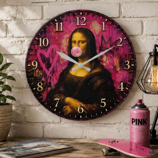 Pink Pop Art Mona Lisa ラージ壁時計