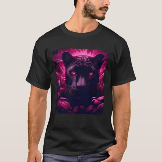 Pink Pop Art Panther Jungle Cat Black Light Vibe W Tシャツ (正面)