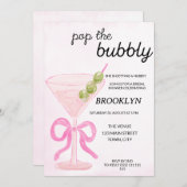 Pink Pop The Bubbly Martini Bridal Shower 招待状 (正面/裏面)