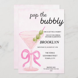 Pink Pop The Bubbly Martini Bridal Shower 招待状
