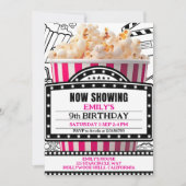 Pink Popcorn Movie Night Party Invitation 招待状 (正面)