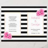 Pink poppies black white stripes wedding program チラシ (正面)