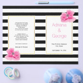 Pink poppies black white stripes wedding program チラシ (シングル)