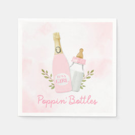 Pink Poppin Bottles Girl Baby Shower スタンダードカクテルナプキン